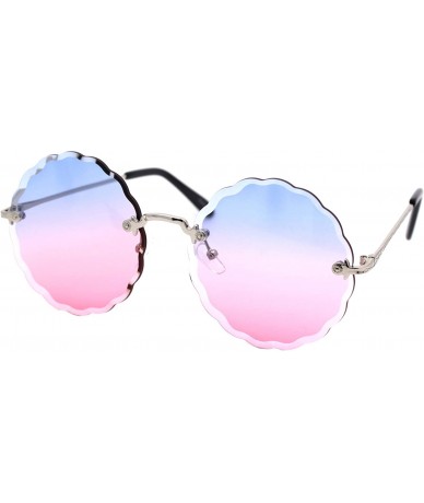 Round Womens Round Circle Sunglasses Rimless Wave Cut Fashion Shades UV 400 - Silver (Blue Pink) - CG18Z8REHZK $22.16