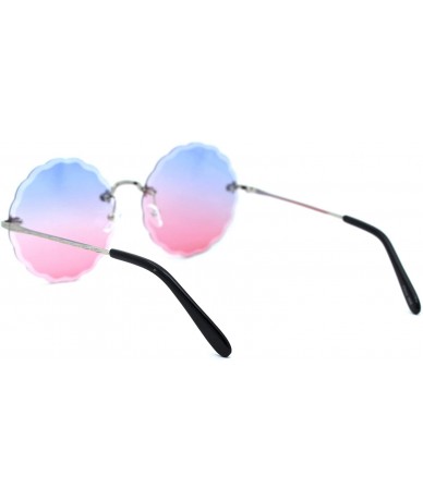 Round Womens Round Circle Sunglasses Rimless Wave Cut Fashion Shades UV 400 - Silver (Blue Pink) - CG18Z8REHZK $22.16