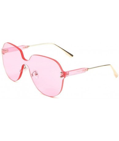 Oversized Rimless Oversized One Piece Shield Mono Lens Sunglasses - Pink Crystal & Gold Frame - CY18W3KEWTL $19.83