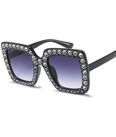 Oversized Rhinestone Sunglasses Women Oversized Square Luxury Crystal Designer Sun Glasses - Black - CO18HMOIDZ5 $18.83