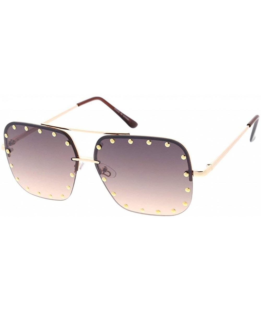 Aviator Fashion Classic Studded Square Aviator Sunglasses - Pink - C918ASAQMEO $21.99