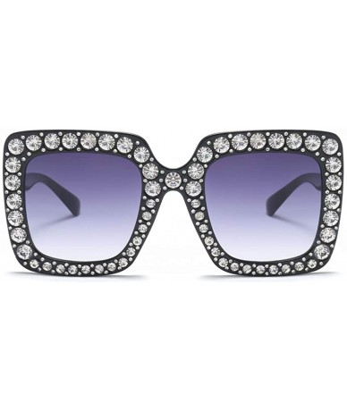 Oversized Rhinestone Sunglasses Women Oversized Square Luxury Crystal Designer Sun Glasses - Black - CO18HMOIDZ5 $18.83