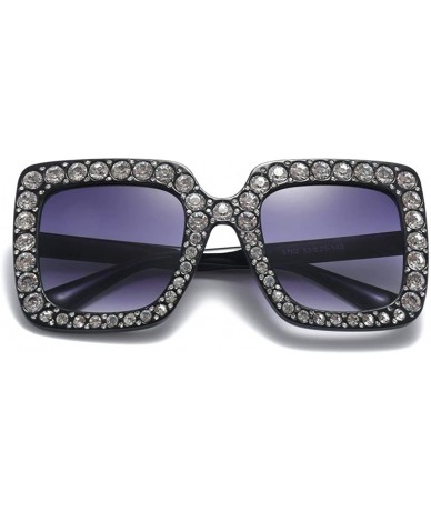 Oversized Rhinestone Sunglasses Women Oversized Square Luxury Crystal Designer Sun Glasses - Black - CO18HMOIDZ5 $18.83