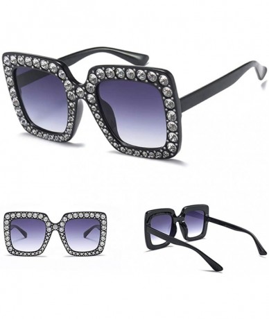 Oversized Rhinestone Sunglasses Women Oversized Square Luxury Crystal Designer Sun Glasses - Black - CO18HMOIDZ5 $18.83