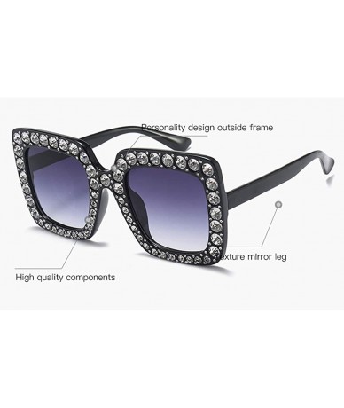 Oversized Rhinestone Sunglasses Women Oversized Square Luxury Crystal Designer Sun Glasses - Black - CO18HMOIDZ5 $18.83