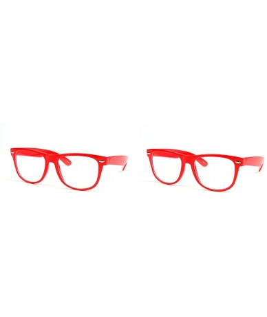 Wayfarer Clear Lens Fashion Wayfarer Vintage Retro Style Glasses P715CL (Mid-Small Size) - 2 Pcs Red & Red - CT11AEJ2F9R $27.13