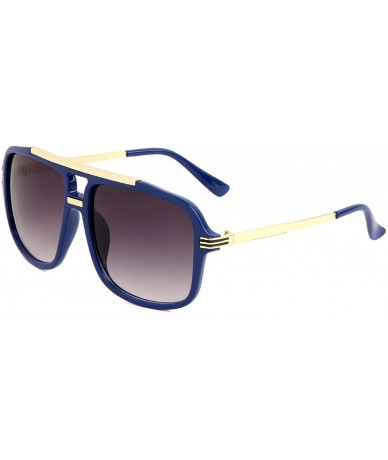 Round Evidence Metal & Plastic Hip Hop Flat Top Aviator Sunglasses - Navy Blue & Gold Frame - C818WEW7G4O $23.22