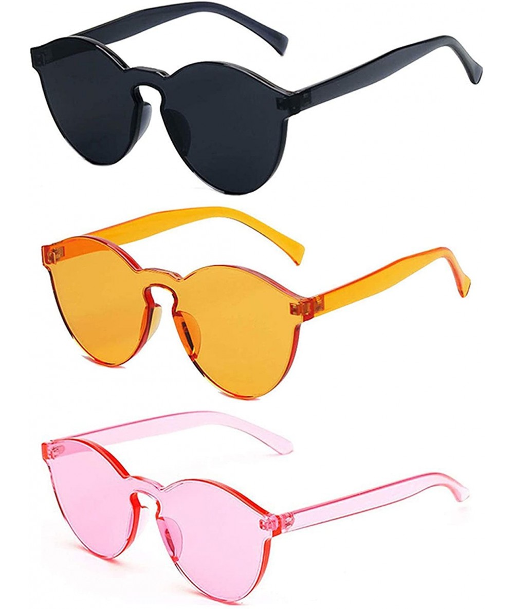 Round Fashion Rimless One Piece Clear Lens Color Candy Sunglasses - 3 Pack Square- Combination 1 - CI18M5MTGLZ $29.13