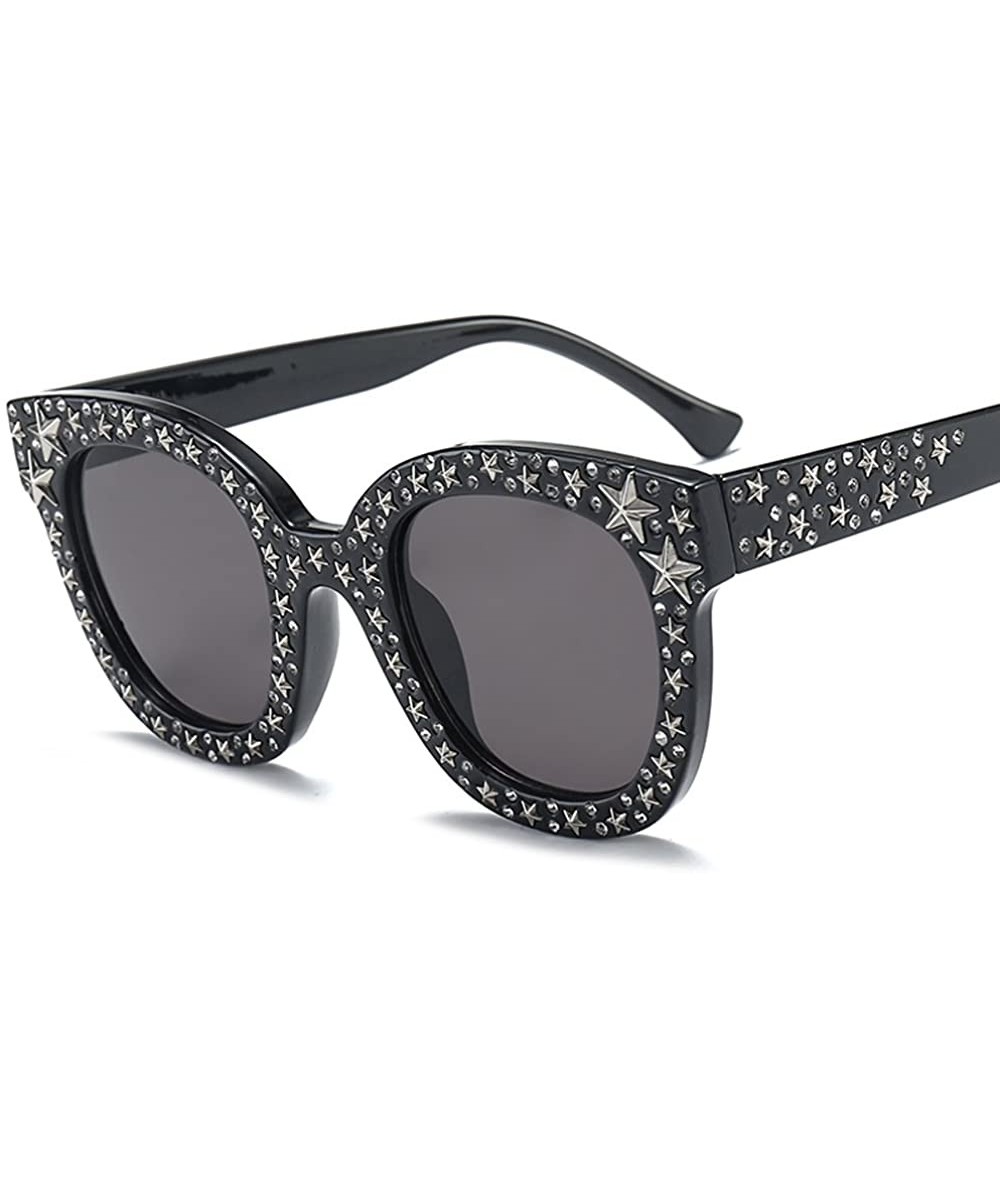 Square Star Rhinestone Sunglasses Women Black Sun Glasses High Fashion Design 2018 - Black - CE18DKIOI7T $24.48