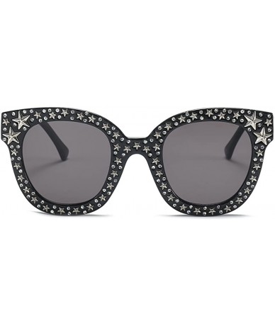 Square Star Rhinestone Sunglasses Women Black Sun Glasses High Fashion Design 2018 - Black - CE18DKIOI7T $24.48