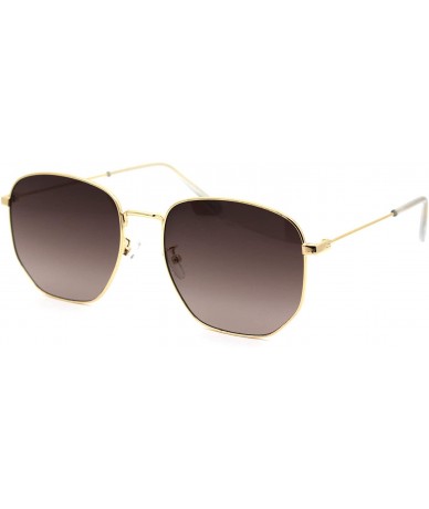 Square Classic 90s Squared Rectangular Wire Rim Dad Sunglasses - Gold Brown Smoke - C118Y3W3RTK $23.46