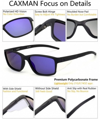 Rectangular Polarized Sunglasses for Men Women Sports with Detachable Side Shield - Matte Black Frame With Blue Mirrored Lens...