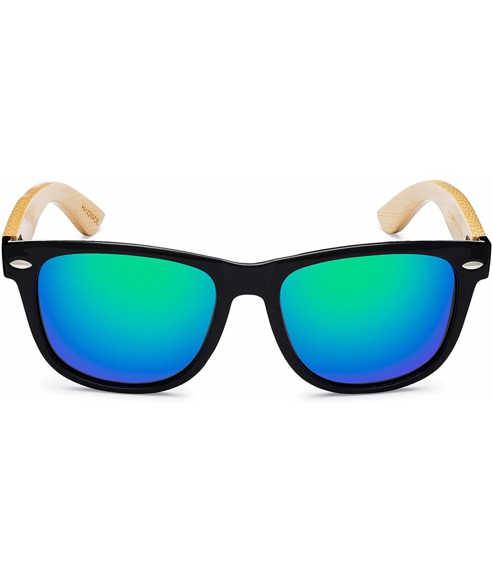 Wayfarer Wooden Sunglasses With Bamboo Revo Mirrored Lenses - Handmade Wayfarer Pattern - Black - C8182T6XCN4 $48.34