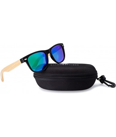 Wayfarer Wooden Sunglasses With Bamboo Revo Mirrored Lenses - Handmade Wayfarer Pattern - Black - C8182T6XCN4 $48.34