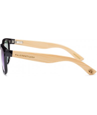 Wayfarer Wooden Sunglasses With Bamboo Revo Mirrored Lenses - Handmade Wayfarer Pattern - Black - C8182T6XCN4 $48.34