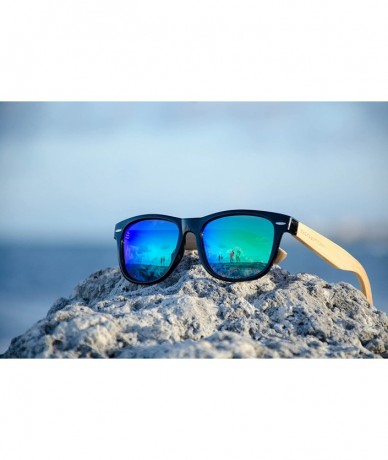 Wayfarer Wooden Sunglasses With Bamboo Revo Mirrored Lenses - Handmade Wayfarer Pattern - Black - C8182T6XCN4 $48.34