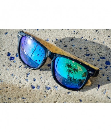 Wayfarer Wooden Sunglasses With Bamboo Revo Mirrored Lenses - Handmade Wayfarer Pattern - Black - C8182T6XCN4 $48.34