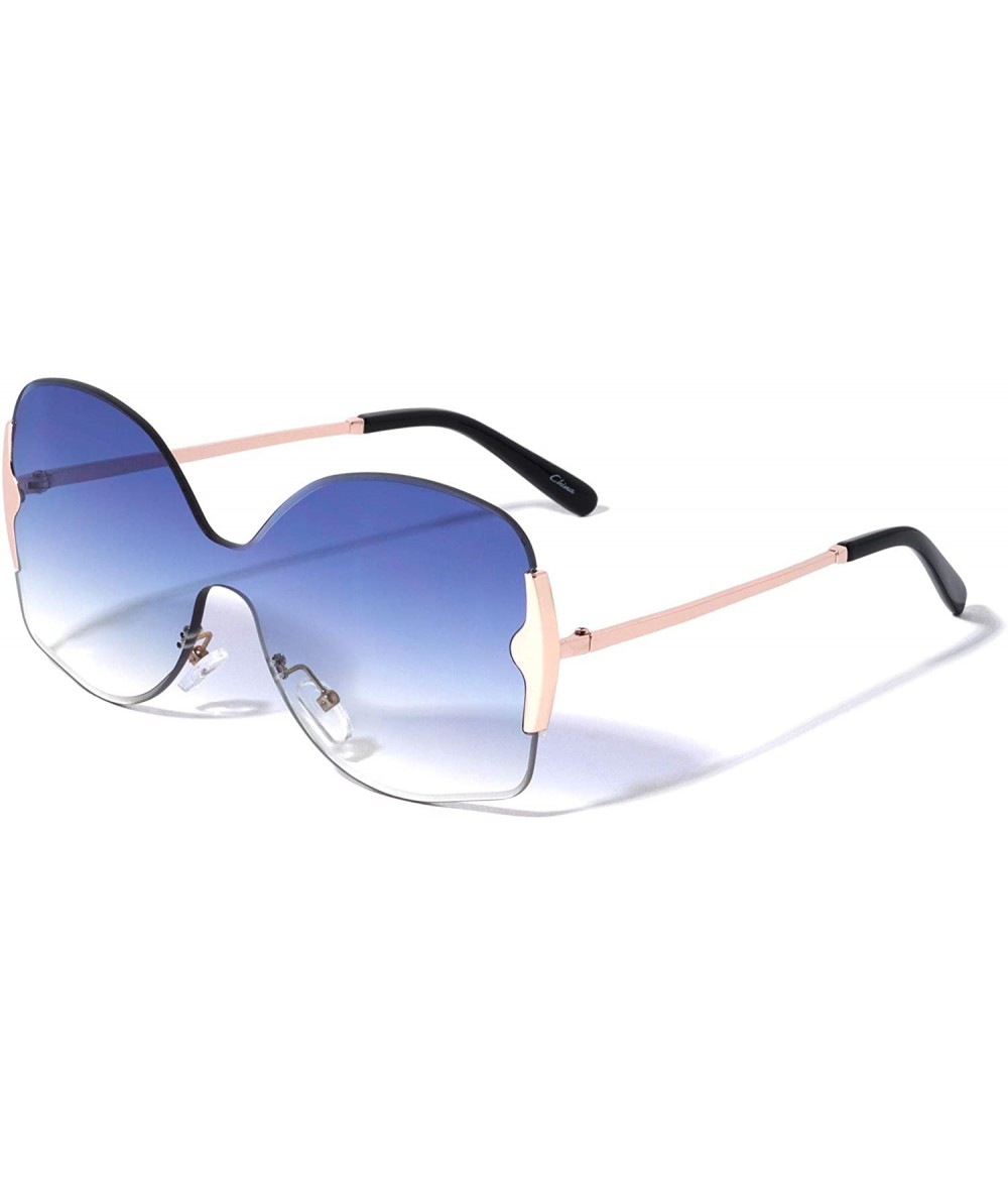 Shield Rimless Diamond Edge Cut One Piece Shield Lens Butterfly Sunglasses - Blue - CI1995T7XRU $26.59