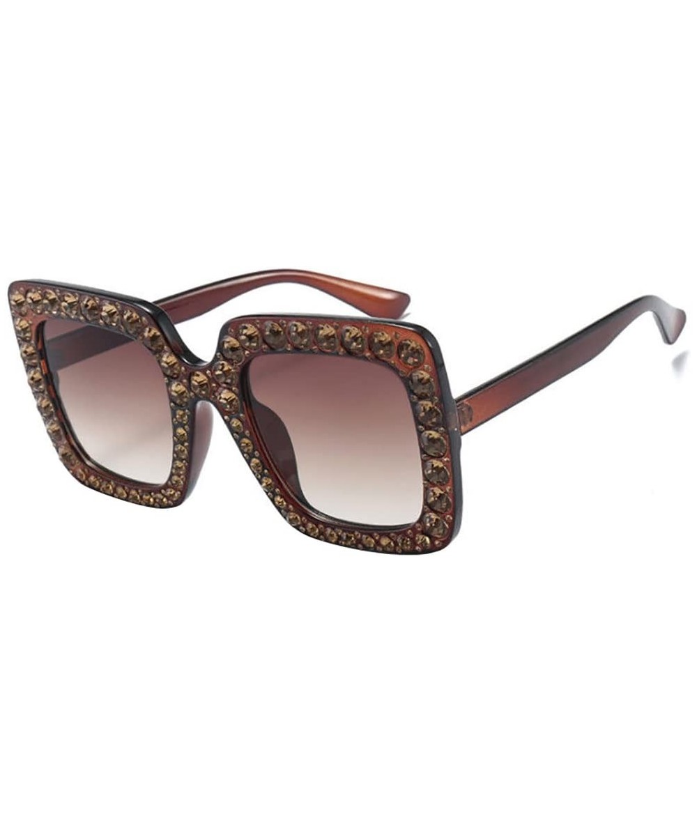 Square Fashion Classic Square Frame Shiny Rhinestone UV400 Sunglasses Women Eyewear Anti Uv Sunglass Brown - Brown - CU18TM69...