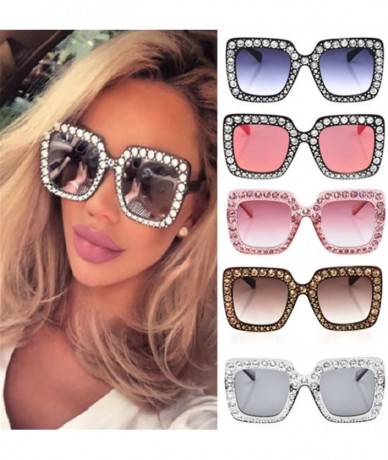 Square Fashion Classic Square Frame Shiny Rhinestone UV400 Sunglasses Women Eyewear Anti Uv Sunglass Brown - Brown - CU18TM69...