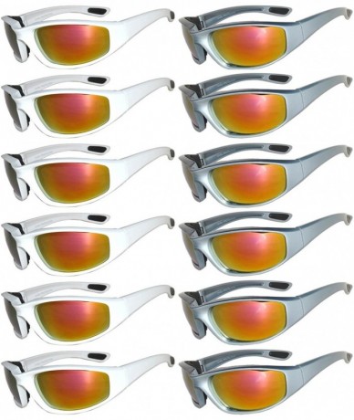 Goggle Wholesale of 12 Pairs Motorcycle Padded Foam Glasses Assorted Color Lens - 12_white_silver_red - CG12NTLDHII $74.60