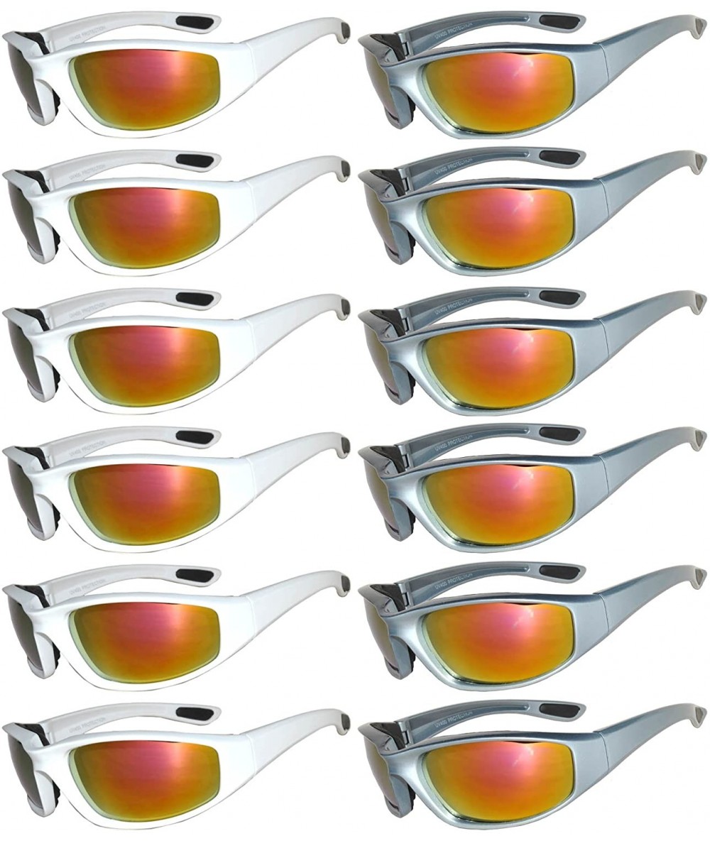 Goggle Wholesale of 12 Pairs Motorcycle Padded Foam Glasses Assorted Color Lens - 12_white_silver_red - CG12NTLDHII $74.60