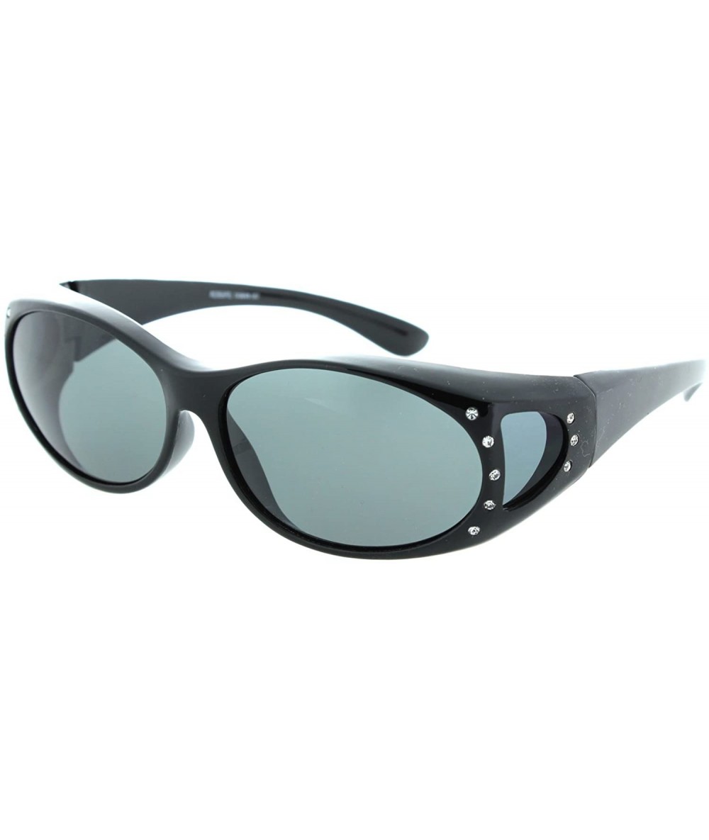 Round Fit Over Sunglasses Over Glasses - Polarized & Non-Polarized - Polarized Rhinestone - Black Frame/Smoke Lens - CS11NLBL...