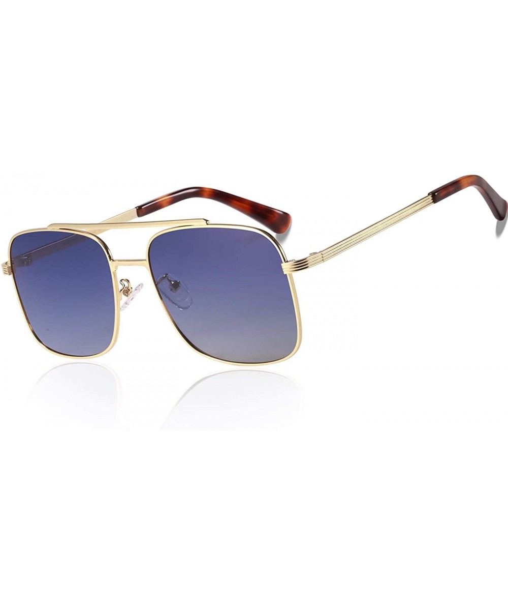 Square Polarized Sunglasses Protection Driving - Golden Metal Frame/ Gradient Blue Lens - C618XYQLKQ5 $28.72