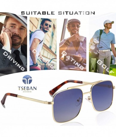 Square Polarized Sunglasses Protection Driving - Golden Metal Frame/ Gradient Blue Lens - C618XYQLKQ5 $28.72