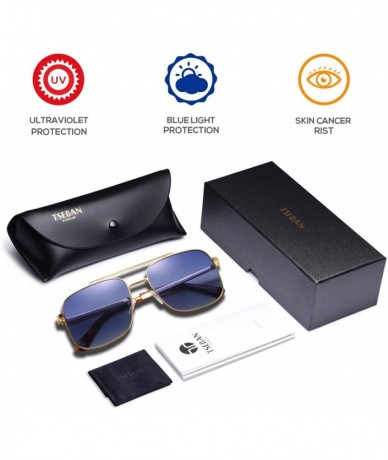 Square Polarized Sunglasses Protection Driving - Golden Metal Frame/ Gradient Blue Lens - C618XYQLKQ5 $28.72