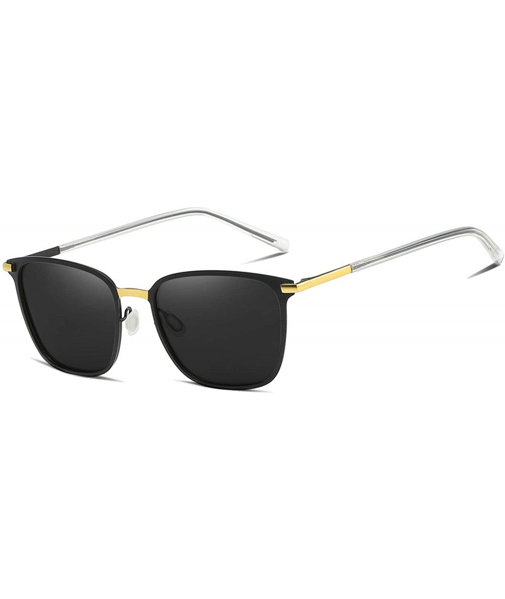 Sport Polarized Sunglasses for Men UV Protection Square Alloy Frame Driving - Gold Grey - C318XQRGGHL $27.22