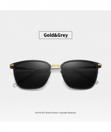 Sport Polarized Sunglasses for Men UV Protection Square Alloy Frame Driving - Gold Grey - C318XQRGGHL $27.22