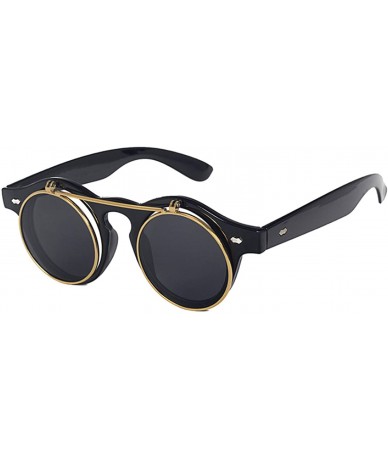 Round Retro Steampunk Round Circle Flip Up Sunglasses - Black - CT18NATDQE3 $18.59