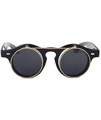 Round Retro Steampunk Round Circle Flip Up Sunglasses - Black - CT18NATDQE3 $18.59