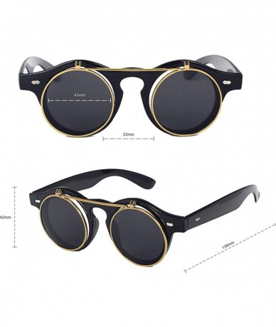 Round Retro Steampunk Round Circle Flip Up Sunglasses - Black - CT18NATDQE3 $18.59