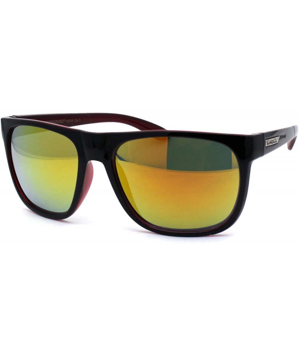 Sport Mens Mirror Lens Sport Horn Rim Sunglasses - Black Red Orange Mirror - CA1979YSKHO $18.26