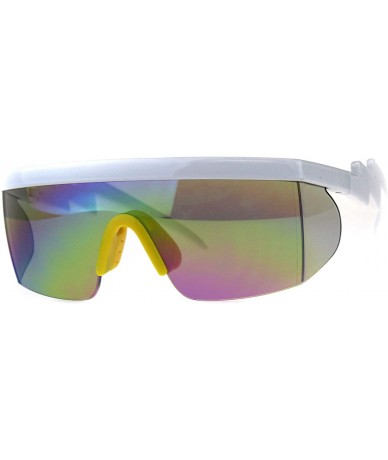 Sport Flat Top Crooked Bolt Arm Goggle Style Color Mirror Shield 80s Sunglasses - White Yellow - CM18DSU535W $23.03