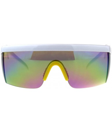 Sport Flat Top Crooked Bolt Arm Goggle Style Color Mirror Shield 80s Sunglasses - White Yellow - CM18DSU535W $23.03