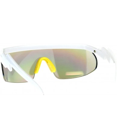 Sport Flat Top Crooked Bolt Arm Goggle Style Color Mirror Shield 80s Sunglasses - White Yellow - CM18DSU535W $23.03