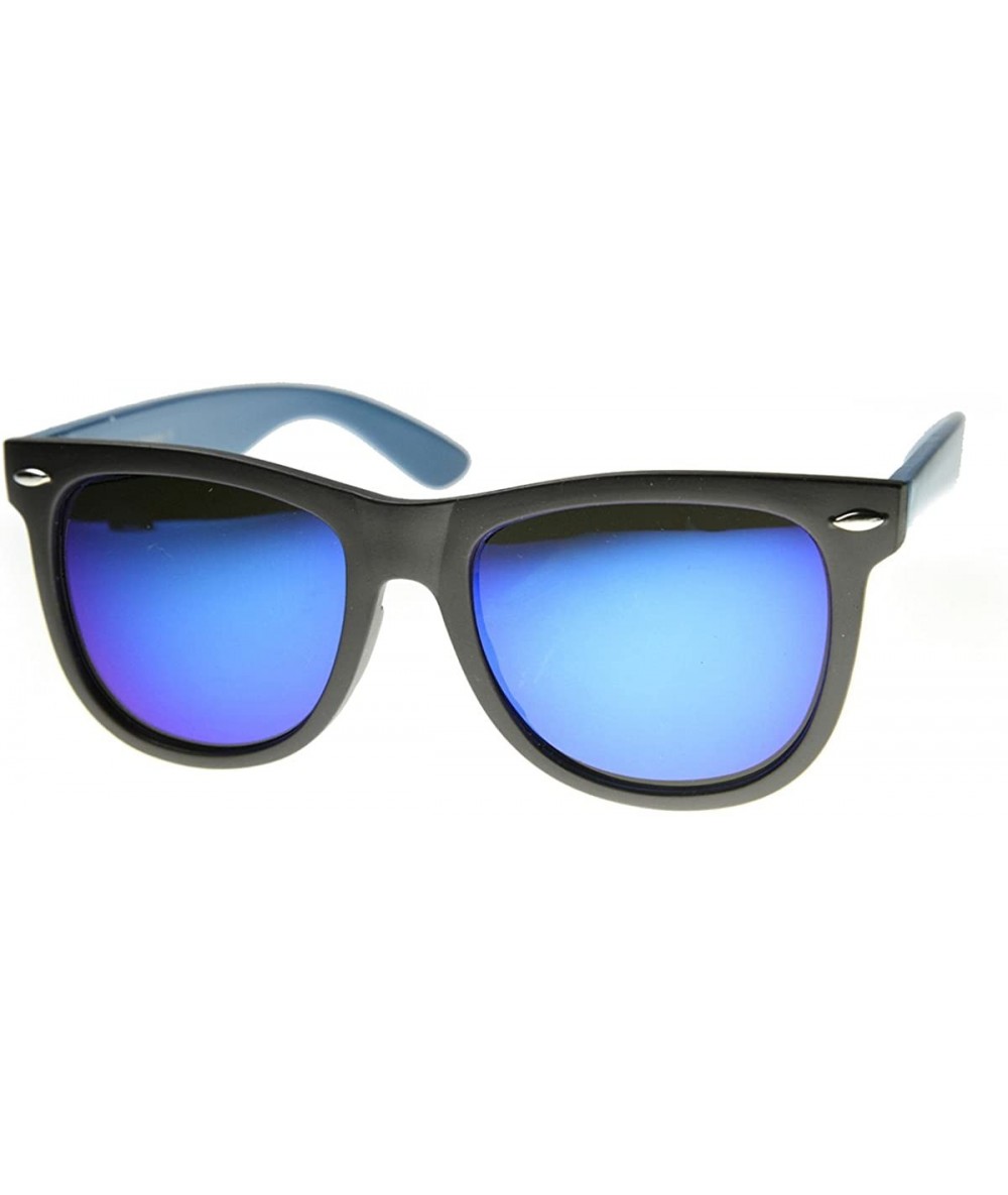 Wayfarer Large 2-Tone Flash Mirror Horn Rimmed Sunglasses - Blue Ice - C011XOOCVXF $18.59