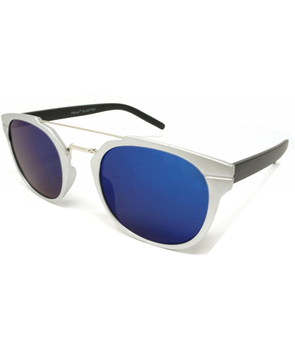 Sport Vintage Retro Top Crossbar Flat Lens - Big Matte Silver / Blue Mirror Lens - CU18503QNDL $28.03