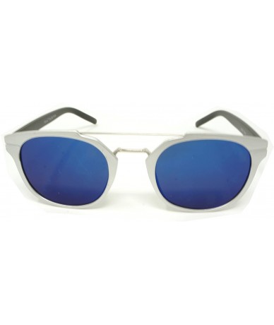 Sport Vintage Retro Top Crossbar Flat Lens - Big Matte Silver / Blue Mirror Lens - CU18503QNDL $28.03