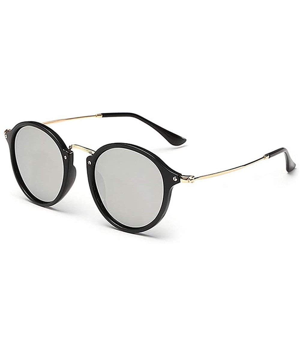 Goggle Round Sunglasses coating Retro Men women - C6pbrightblacksilver - CS18HQ3SYR6 $28.83