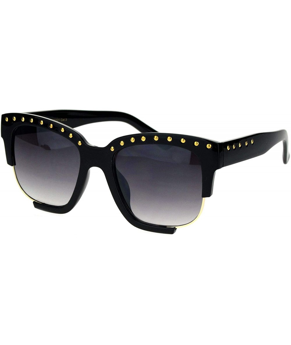 Rectangular Womens Metal Studded Exposed Lens Plastic Horned Butterfly Sunglasses - Black Gold Smoke - CA18KHIYIRX $22.71