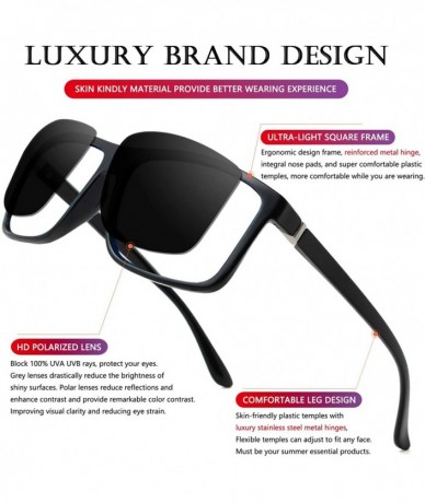 Aviator Unisex Polarized Sunglasses Vintage Square Frame Sun Glasses 100% UV400 Protection - A1 Black/Grey - C218U0WMQNE $21.48