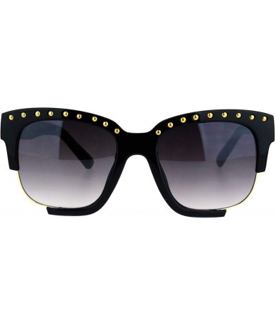 Rectangular Womens Metal Studded Exposed Lens Plastic Horned Butterfly Sunglasses - Black Gold Smoke - CA18KHIYIRX $22.71