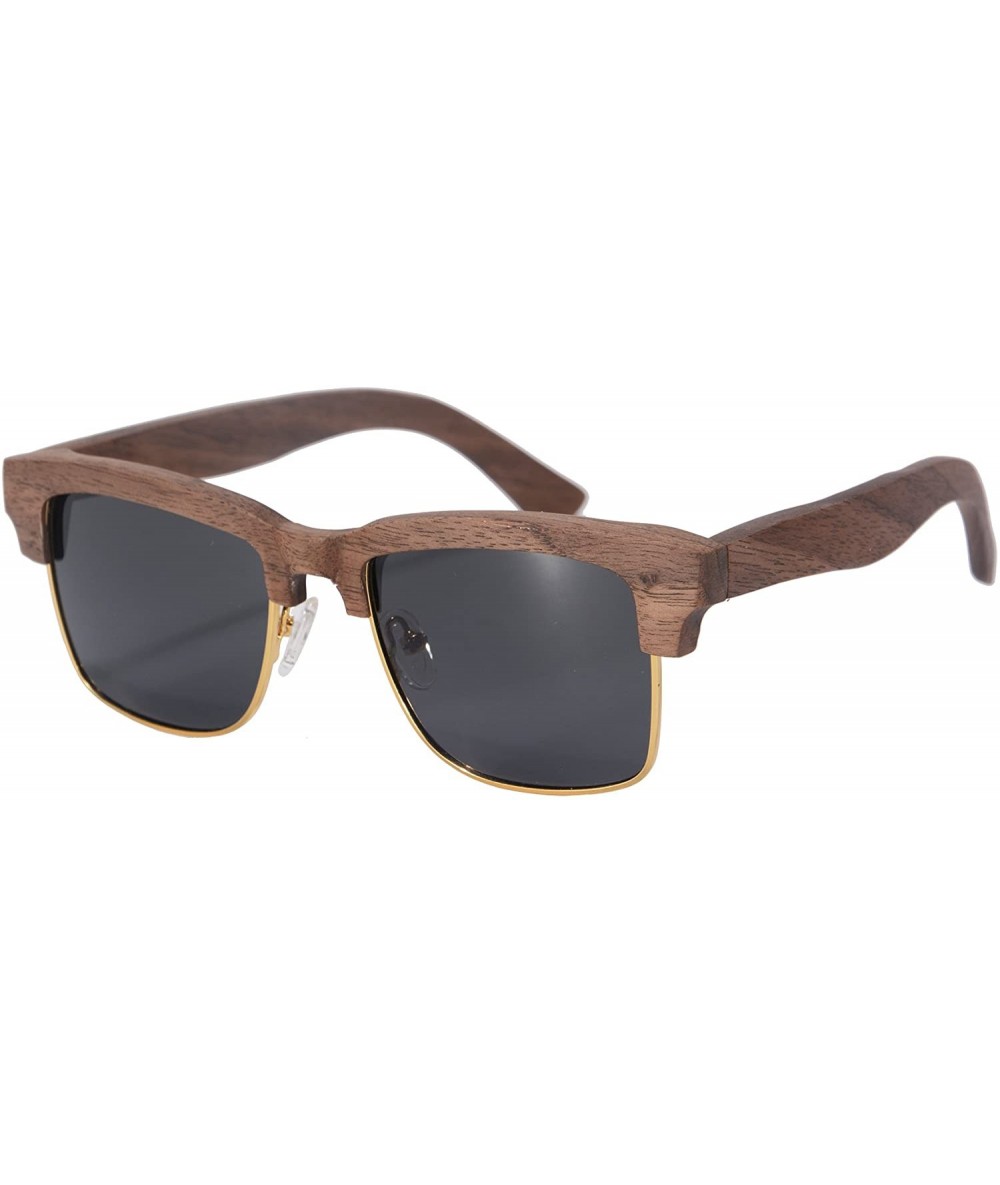 Wayfarer Men's Genuine Wood UV400 Sunglasses Polarized Wooden Glasses-2A03 - Walnut&gold - C512H9315LP $37.31