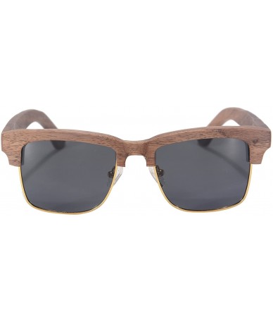 Wayfarer Men's Genuine Wood UV400 Sunglasses Polarized Wooden Glasses-2A03 - Walnut&gold - C512H9315LP $37.31