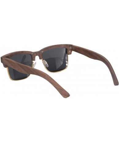 Wayfarer Men's Genuine Wood UV400 Sunglasses Polarized Wooden Glasses-2A03 - Walnut&gold - C512H9315LP $37.31