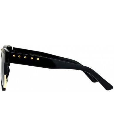 Rectangular Womens Metal Studded Exposed Lens Plastic Horned Butterfly Sunglasses - Black Gold Smoke - CA18KHIYIRX $22.71